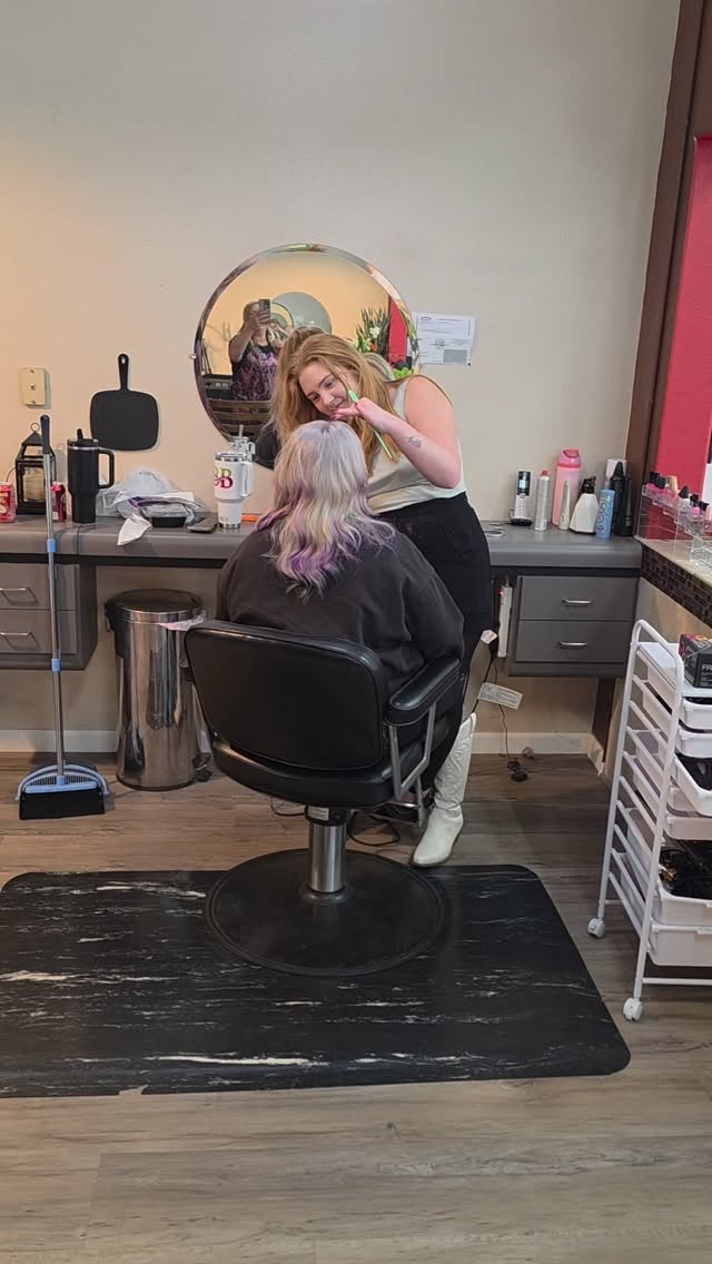Client having her hair coloured at a styling station in Beauty and the Barber, Arroyo Grande