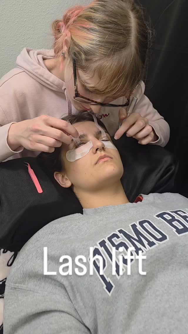 Lash lift treatment in progress at Beauty and the Barber