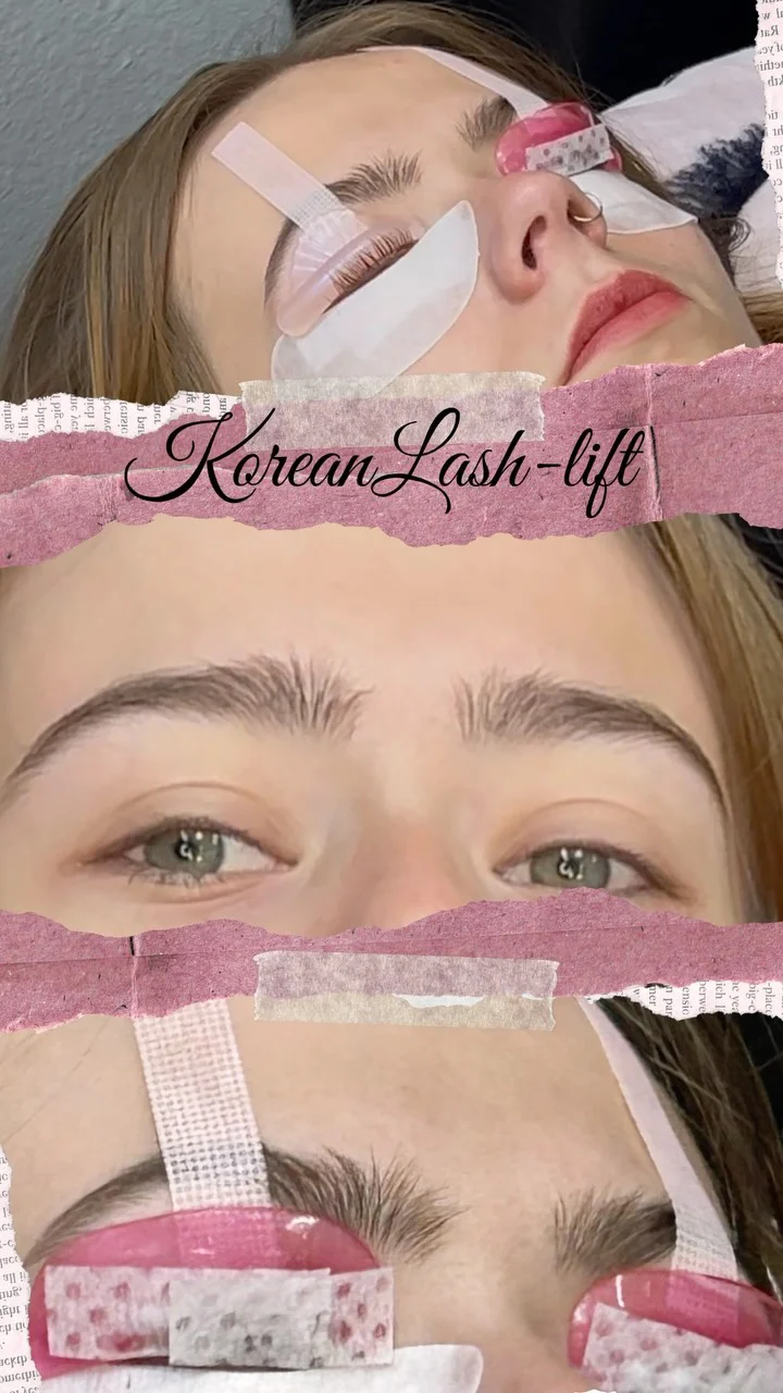 Korean lash lift treatment, before and after close-up